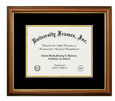 7 x 9 Document Frame Unimprinted Matboard Petite walnut with Black & Gold